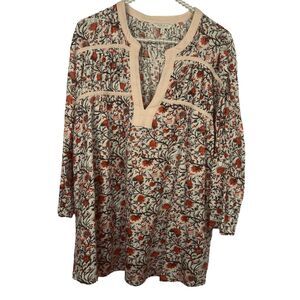 Lucky Brand Womens Tunic Top Size 2X  Multicolor Floral Peasant Boho 3/4 sleeve